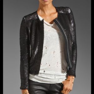 Rebecca Taylor Black Sequin Moto Jacket- Size 8
